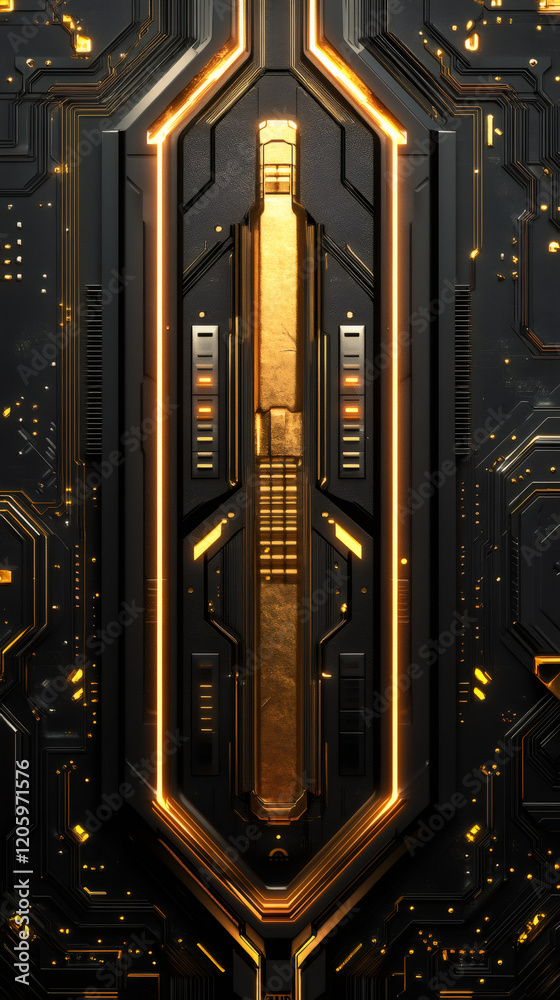 Leinwandbilder golden core glowing on a futuristic motherboard, creating a technological and abstract design