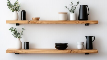 Stylish narrow shelf displaying natural decor elements modern home gigapixel quality image minimalist environment close-up view design concept