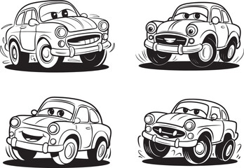 Vintage Cartoon Cars Vector Illustration Design