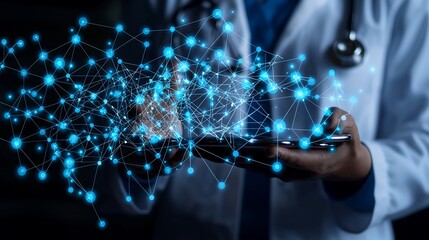 Digital Healthcare Network: Doctor Using Tablet to Visualize a Complex Medical Network