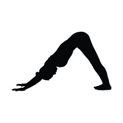 Silhouette of a woman practicing Downward-Facing Dog yoga pose. Symbol of Yoga Logo, Yoga Drawing, Yoga vector, Yoga Icon.

