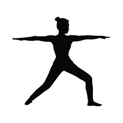 Silhouette of a woman practicing Warrior II yoga pose. Symbol of Yoga Icon, Yoga Logo, Yoga Silhouette, Yoga vector.
