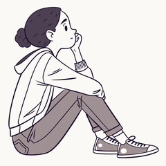 a girl is thinking vector