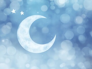 Crescent Moon and Stars in a Blue Sky