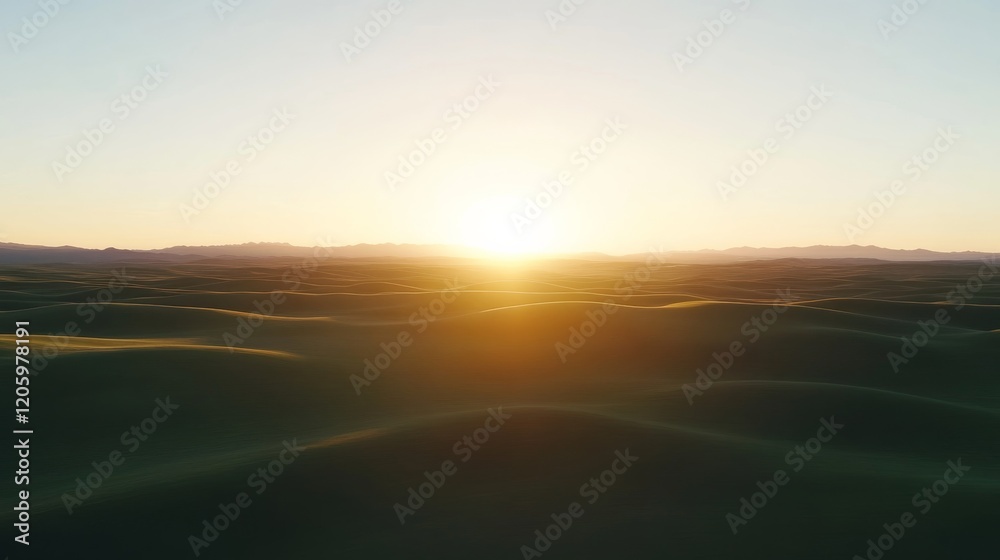 Aufkleber a breathtaking view of gently rolling green hills illuminated by soft golden light at sunset, creati
