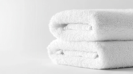Clean white towels stack close up for spa and home comfort concepts