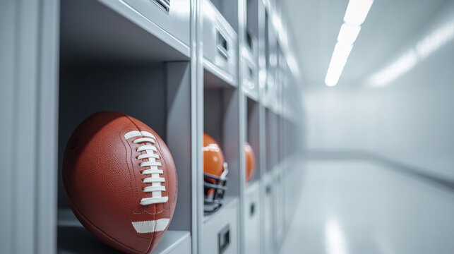 High school locker with football and helmet for sports enthusiasts and athletic design