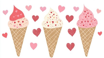 Fun Valentine's Card with Ice Cream and Hearts