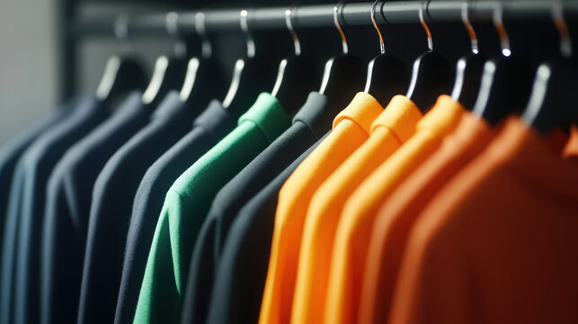 Colorful clothes on hangers for organized wardrobe and efficient closet organization