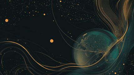 Abstract black background with Colorful circle lines. Digital future technology . Abstract business connection of lines from nodes innovation of communication in the network.