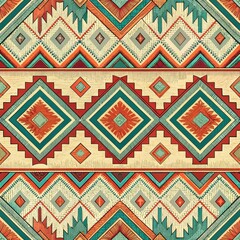 Vibrant Southwestern Native American Tribal Geometric Textile Pattern Design