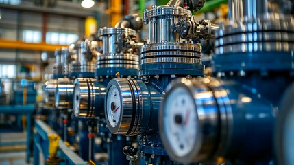 Industrial compressor unit with clear details of its structure inside a natural gas plant