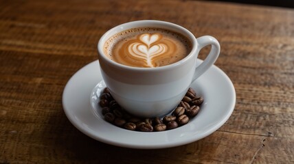 Fototapeta premium Cup of coffee on wooden table