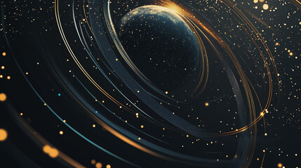 Fototapeta premium Abstract black background with Colorful circle lines. Digital future technology . Abstract business connection of lines from nodes innovation of communication in the network.