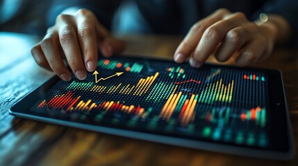 Naklejka premium Analyzing Financial Data on a Tablet