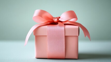 Cute Pink Gift Box with Bow on Soft Green Background for Celebrations