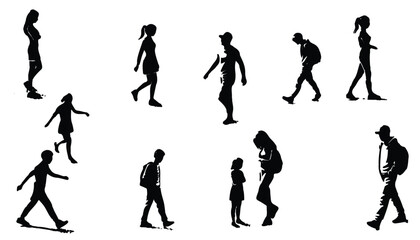 People silhouette in different positions vector illustration black and white design