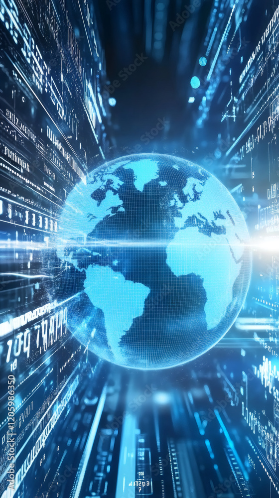 Leinwandbilder planet earth rotating in cyberspace with data processing, symbolizing global communication and infor