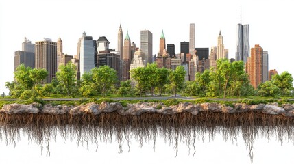 Obraz premium Urban Landscape with City Skyline and Green Nature Below Surface