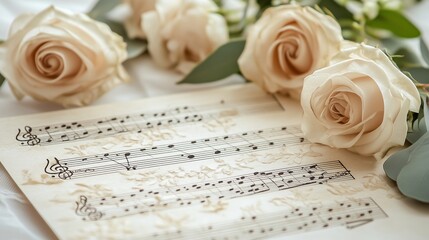 A beautiful set of wedding cards with musical notes on them.