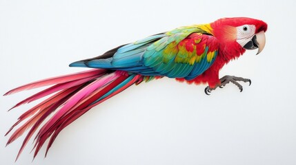 Fototapeta premium Colorful Parrot with Vibrant Feathers on White Background