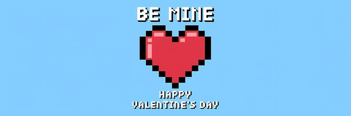 Obraz premium A minimalist Valentines Day poster with a pixel theme. There's a red heart with a white border. Above the heart is the text 