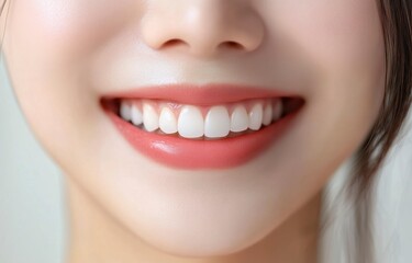 Obraz premium Asian Woman's Bright Smile, Close-up, Healthy Teeth