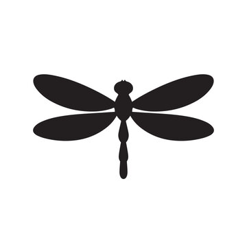 A silhouette of a dragonfly On white background.