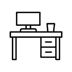 office desk icon, office desk line art - simple line art of office desk, perfect for office desk logos and icons