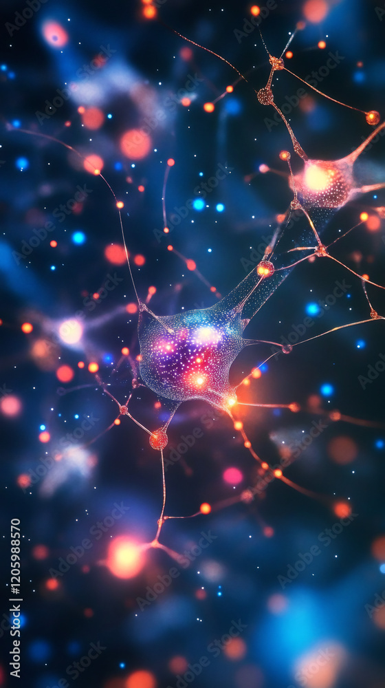 Poster neuron sending signals through its network, representing the complexity of the human brain and nervo