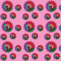 Vector pattern design in rainbow flowers and pink background 