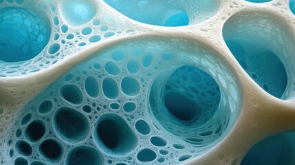 Close-up View of Intricate Blue and White Bubble-like Structure