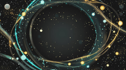 Fototapeta premium Abstract black background with Colorful circle lines. Digital future technology . Abstract business connection of lines from nodes innovation of communication in the network.