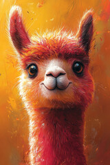 Fototapeta premium A Portrait of a Happy Red Alpaca