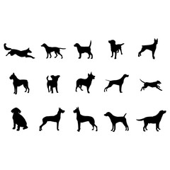 Dog silhouettes set on white background.