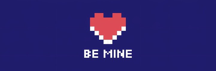 Obraz premium A creative minimalist Valentine's Day poster design with a pixel theme. The poster features a heart made of red and white pixels, with the text 