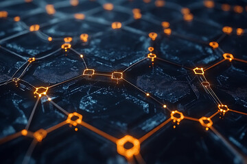 An abstract digital background image featuring molecular structures, geometric shapes, and modern data connections, symbolizing the fusion of healthcare and technology, innovation, and modernity.
