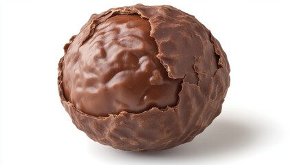 Cracked Chocolate Sphere on White Background with Textured Surface
