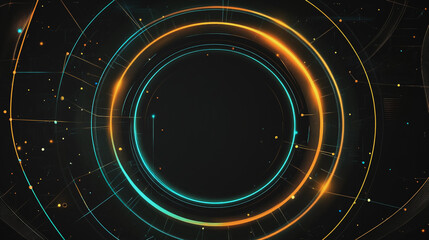 Fototapeta premium Abstract black background with Colorful circle lines. Digital future technology . Abstract business connection of lines from nodes innovation of communication in the network.