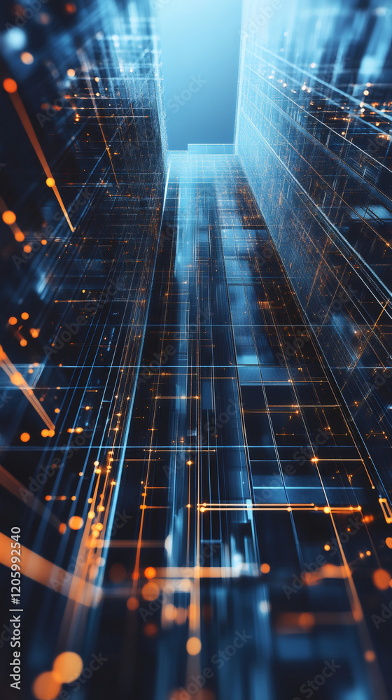 Leinwandbilder glowing lines and particles creating a futuristic cityscape, representing server infrastructure, big