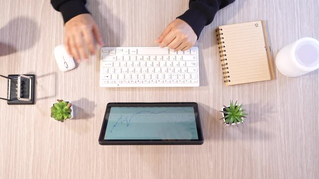 businessman concepts in office. executive transcribes some data into a graph showing market behavior