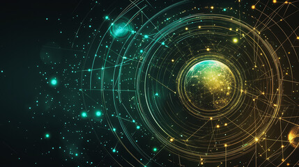 Obraz premium Abstract black background with Colorful circle lines. Digital future technology . Abstract business connection of lines from nodes innovation of communication in the network.