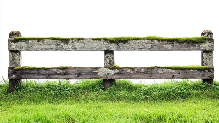 Rustic Wooden Fence with Moss in Lush Green Landscape