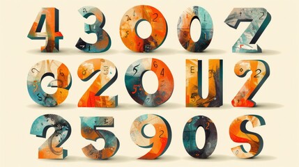 A colorful arrangement of abstract numbers and letters in a creative design.
