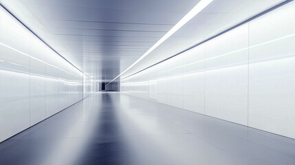 Obraz premium Endless corridor bathed in soft white light evokes a sense of modernity and tranquility