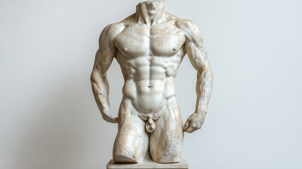Fototapeta premium A headless marble statue of a muscular male figure, showcasing classical sculptural artistry.