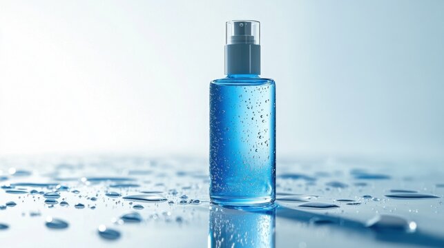 Bottle of water with condensation droplets on surface placed on a wooden table