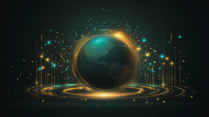 Fototapeta premium Abstract black background with Colorful circle lines. Digital future technology . Abstract business connection of lines from nodes innovation of communication in the network.