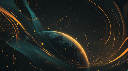 Obraz premium Abstract black background with Colorful circle lines. Digital future technology . Abstract business connection of lines from nodes innovation of communication in the network.