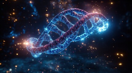 A glowing DNA helix in vibrant colors.